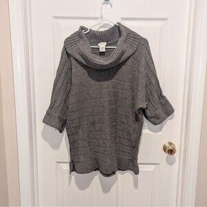 Kate Hill Size 1X Grey Cotton Blend Cowl Neck Sweater Office Career Cozy Casual